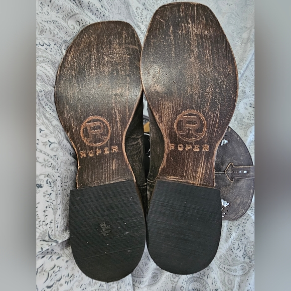 Roper 10.5 Metallic Underlay Boots EUC Tan Silver Cowgirl Like New - Picture 12 of 12